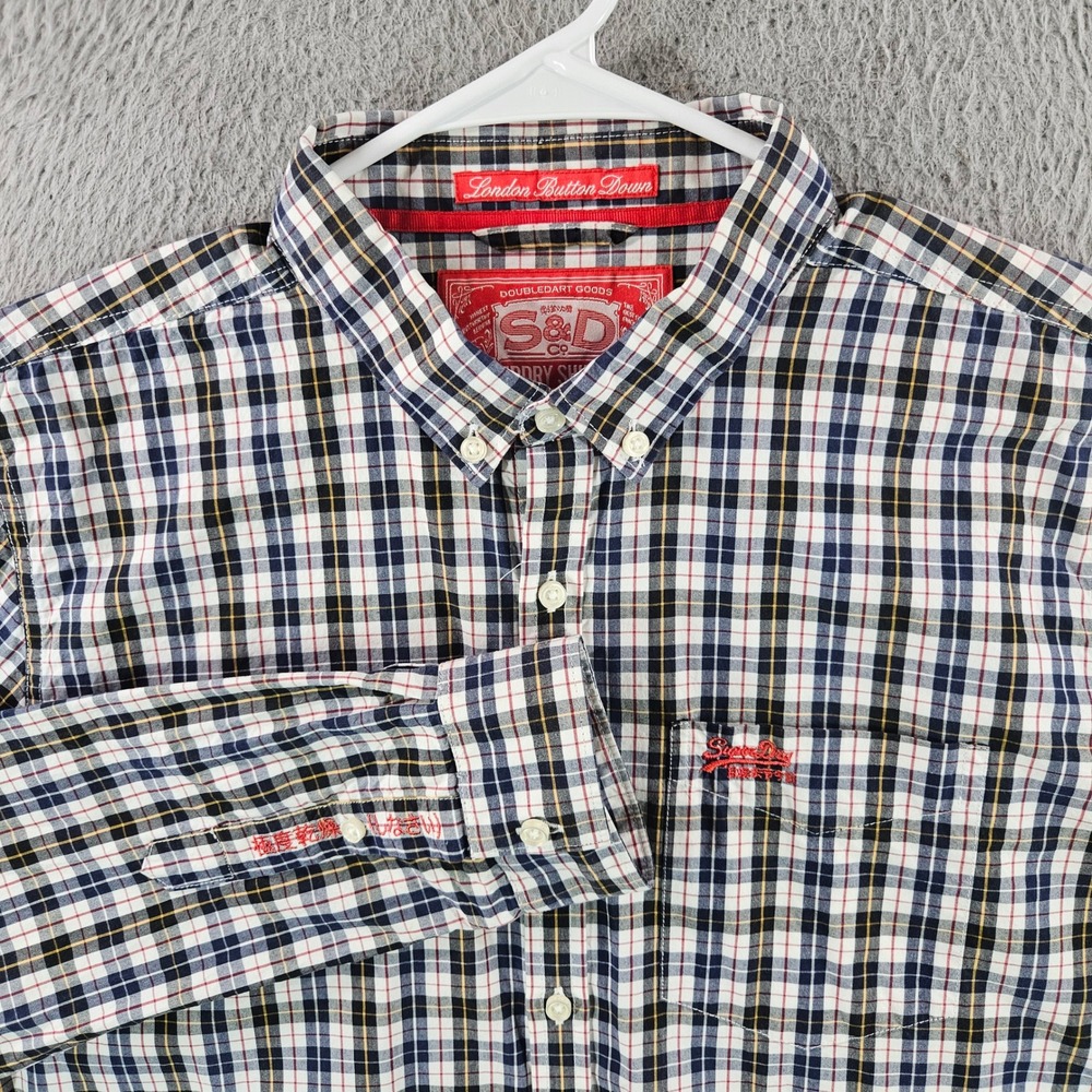 Superdry London Button Down Shirt Mens XL Plaid Long Sleeve Cotton‎